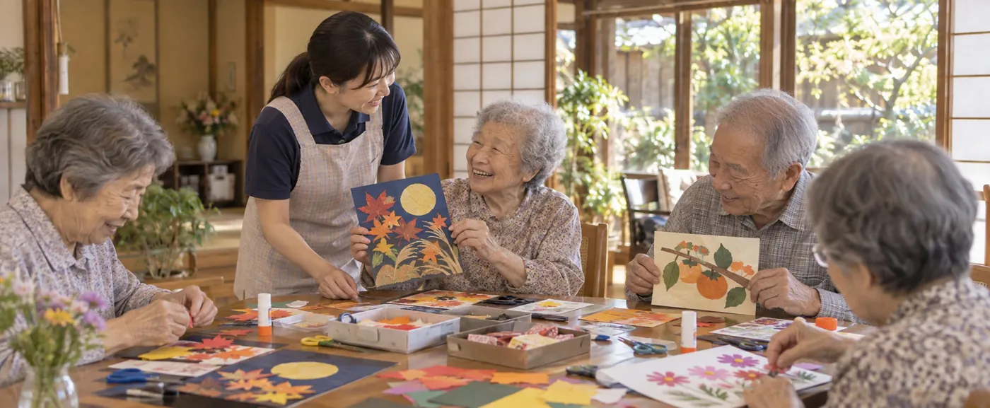 貼り絵の創作活動を楽しむ様子